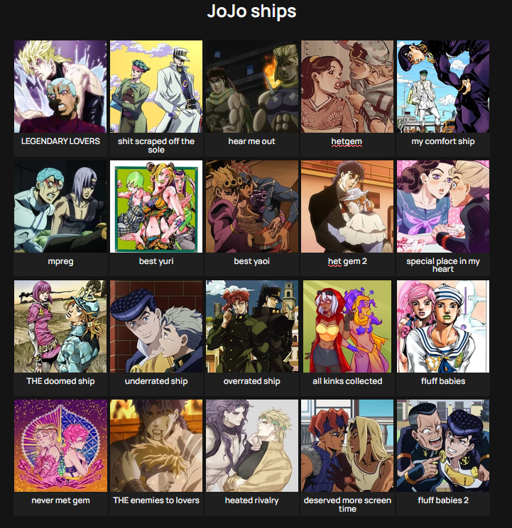 slsintodarkness's tweet photo. Just to clarify, I still like the ship even if overrated. 

I'm of the opinion Kars will bring in some form of rivalry, especially if shipped with DIO.

Also changed a few boxes cus I felt like it. https://t.co/jSSDW61PTz