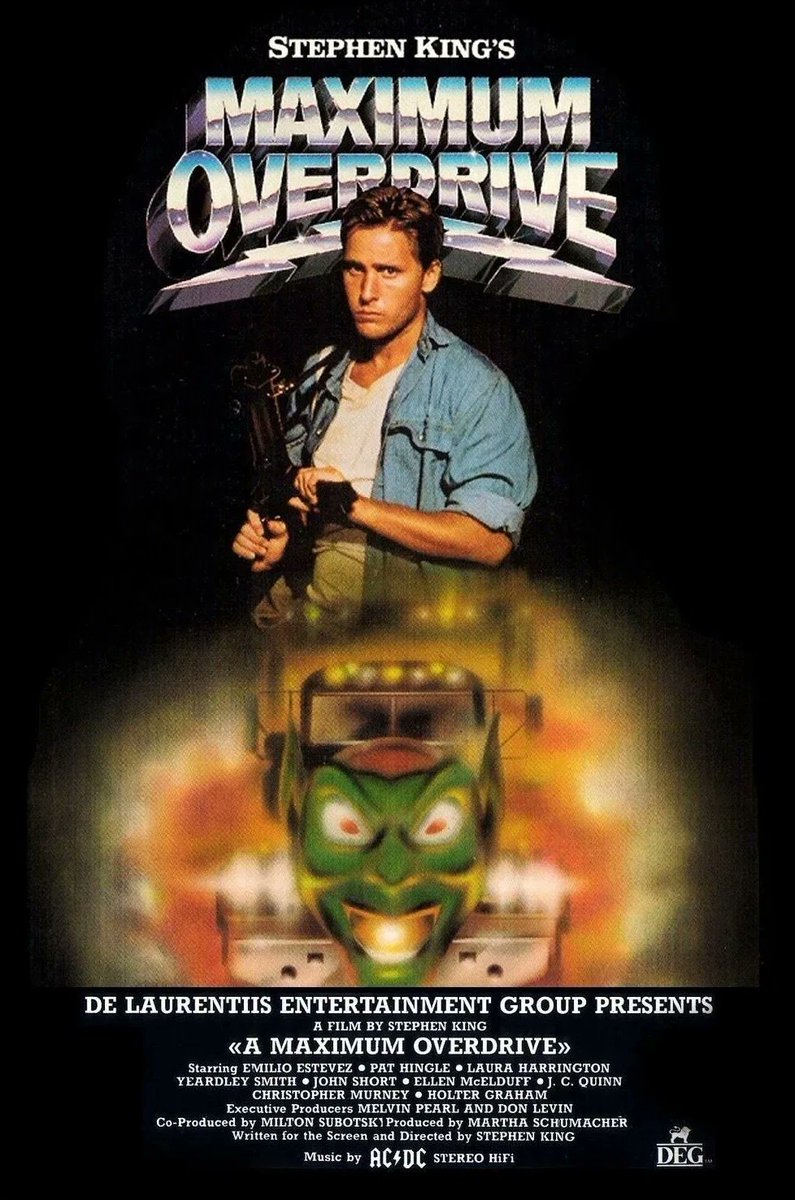 the80sneon's tweet photo. 40 years ago today, Stephen King released Maximum Overdrive, his first and only feature film as a director.

Critics hated it. Audiences rejected it. The AC/DC soundtrack survived everything.

Cult classic or glorious disaster? https://t.co/FRL6n9oQF4