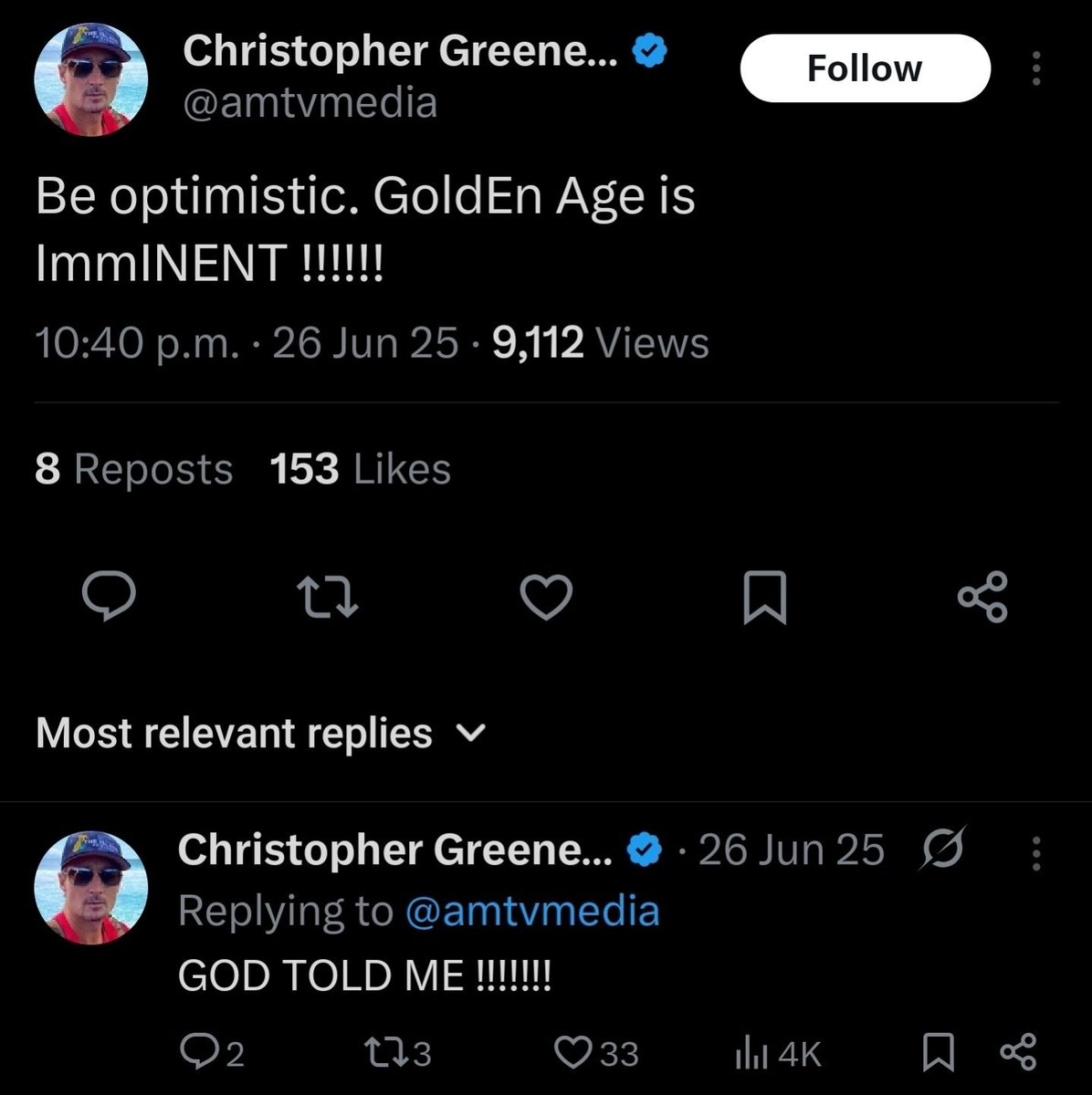 BrettAndrew8647's tweet photo. @amtvmedia GOLDEN AGE IMMINENT confirmed! God says so https://t.co/1NXvaTY7bc
