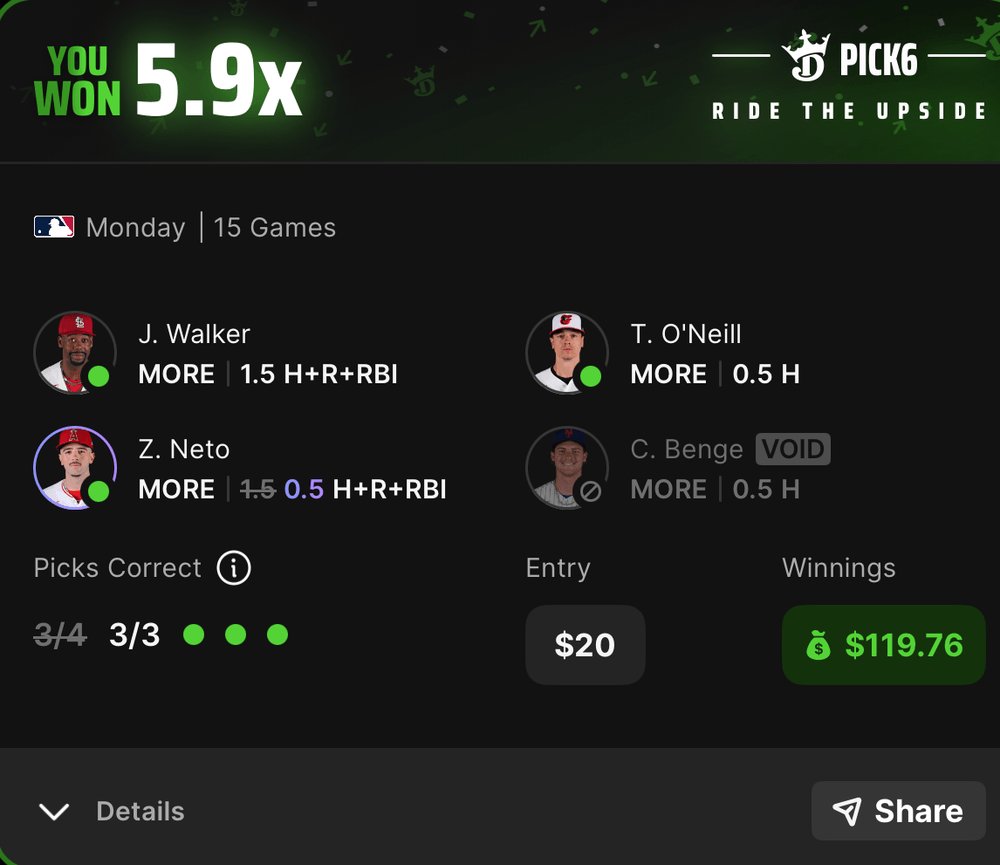Auto_DFS's tweet photo. Best wins this week, no. 3: the cash column. $25 → $100. $25 → $100. $20 → $119.76. Seventy dollars of entries, $319.76 back — and that was before Wednesday's card hit.

Try AutoDFS free today. https://t.co/J7VANQj7oX