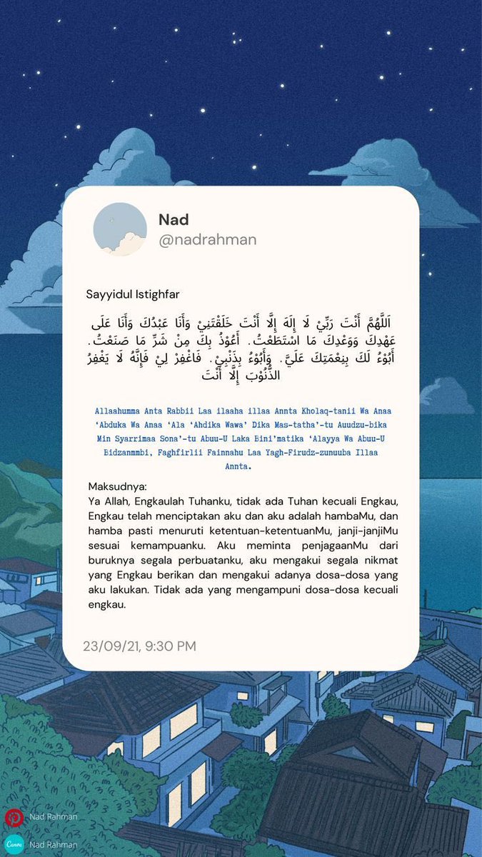 youcanadz's tweet photo. Temen temen muslim udah pada tau gaaa?
ada satu doa kalo kita baca pagi hari  kemudian  kita berpulang dijemput yg maha kuasa, Allah jaminkan kita bakal dapat surga begitupun  di waktu petang

Doa itu adalah doa sayyidul istigfar ✨ https://t.co/qVB0wn8xj5