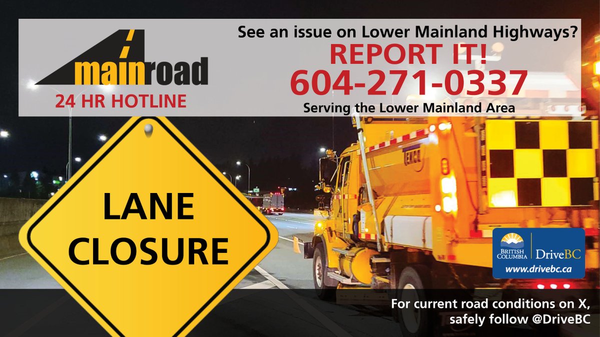 MainroadLM's tweet photo. Sweeping in the #LowerMainland is ongoing.
Tonight, crews are sweeping:
#BCHwy1 Brunette Ave - 160th St
Hwy 1 Interchanges
Watch out for slow moving vehicles, and #SlowDownMoveOver for crews. https://t.co/sUIF1XUpJo