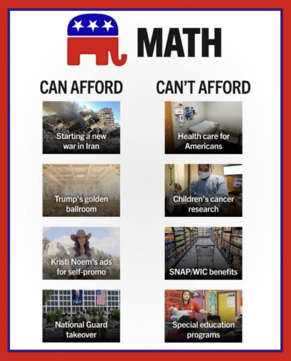 RelentlesslyDeb's tweet photo. They found billions for war and a golden ballroom but nothing for our kids’ education or healthcare. Corrupt Republicans keep proving where their loyalty lies, and it’s not with us. We remember this math in November. #RepublicanCostOfCorruption https://t.co/qjQPPIFDR0