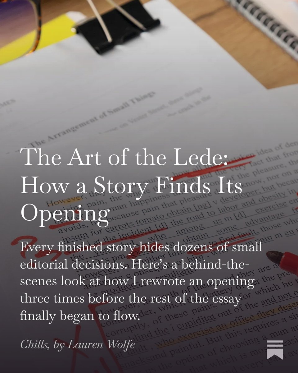 Wolfe321's tweet photo. Every finished story hides dozens of small editorial decisions. Here’s a behind-the-scenes look at how I rewrote an opening three times before the rest of the essay finally began to flow. New on Chills: https://t.co/yVXGlZaMUm https://t.co/pbfzLZHTOu