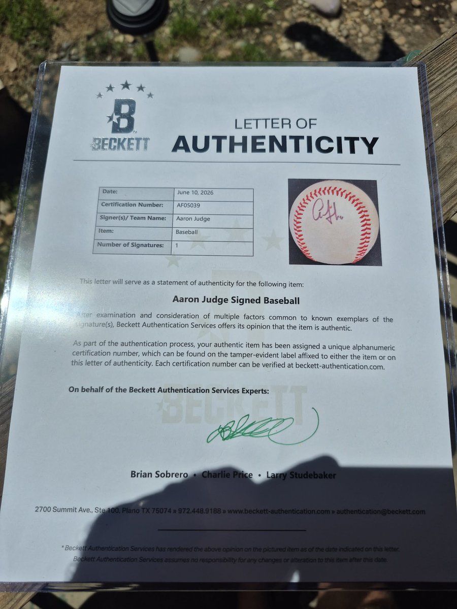 nERMANERR's tweet photo. My friend just got his Judge ball back from Beckett. He caught the foul at a @swbrailriders game before he was called up. Then got it signed after the game. What kind of value does this have? He's a Phillies fan, so hes considering selling. @DReynolds5294 https://t.co/oyKVPe0Ri1