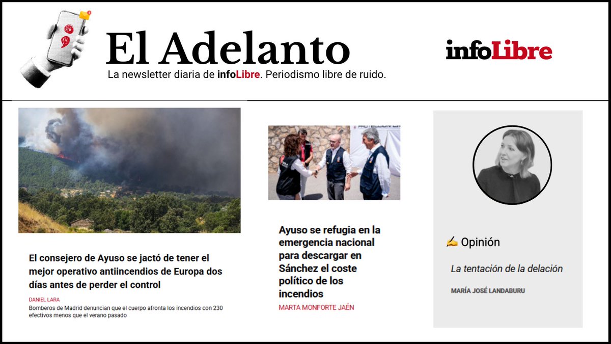 jesusmarana's tweet photo. 🗞️ EL ADELANTO de @_infoLibre 

El consejero de Ayuso se jactó de tener el mejor operativo antiincendios de Europa dos días antes de perder el control.

Qué supone la “emergencia nacional” más allá del coste político…

Súmate: https://t.co/MCJf3b74Tk https://t.co/gVlCA6FNFP