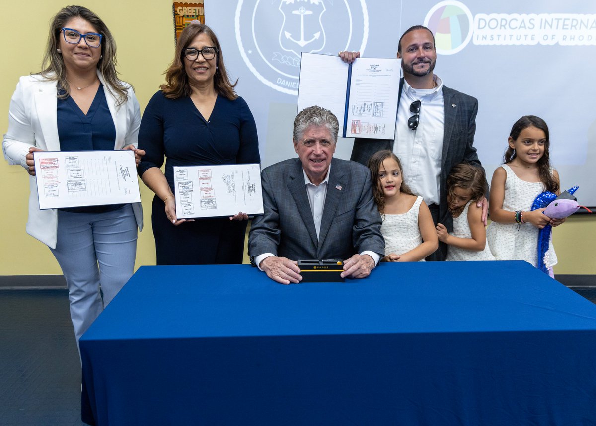 RISenate's tweet photo. Legislation from Sen. Ana B. Quezada and Rep. Joshua J. Giraldo that keeps Immigration and Customs Enforcement agents away from polling places was ceremonially signed into law today by Gov. Dan McKee at Dorcas International Institute in Providence.

More: https://t.co/tS6obc9V2V https://t.co/Lj1kQx7rt9
