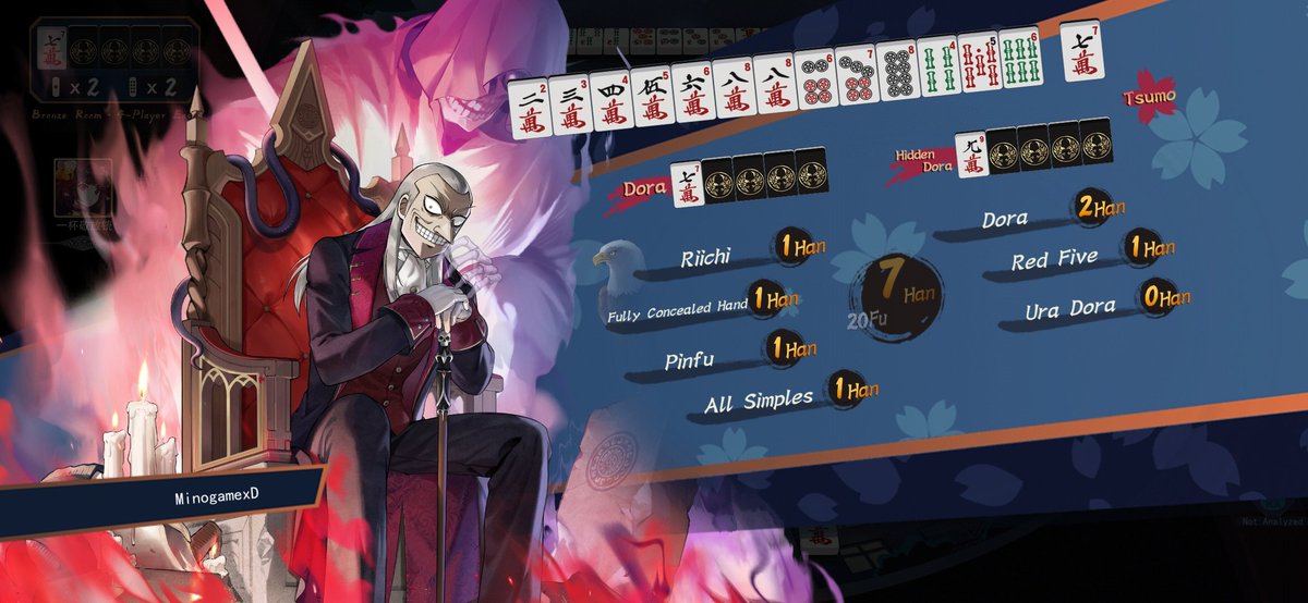 UNKMinogame's tweet photo. @YusongL So, I got locked inside what was supposed to be a tonpusen brokze room but ended up rolling over to South 2 for 3 rounds cause no one broke 30k points. 😆Here comes little ol' me after zero luck and a lack of skill I managed a balls to the wall Haneman from a sanmenchan. https://t.co/L7T7ihojM3