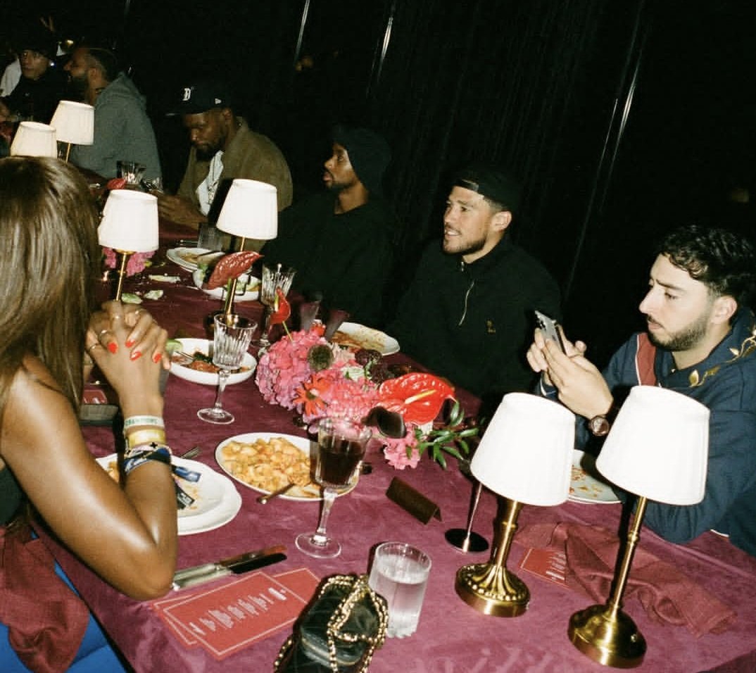 lookatmymood's tweet photo. Devin Booker at Nocta Manor event held by Drake with Kevin Durant, Central Cee, Zach Bia, Sexy red and Yeat. https://t.co/lyL7rlmV2b