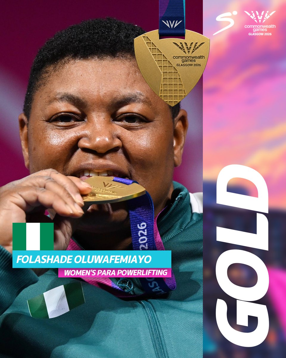 SuperSportTV's tweet photo. 𝐍𝐄𝐖 𝐖𝐎𝐑𝐋𝐃 𝐑𝐄𝐂𝐎𝐑𝐃 🚨

Folashade Oluwafemiayo lifts a massive 175kg to take Gold in the Women's Para Powerlifting +86kg category 💪🇳🇬

📺 Stream #Glasgow2026 on DStv: https://t.co/rM90YyQxaw https://t.co/O35Qb5V1zp