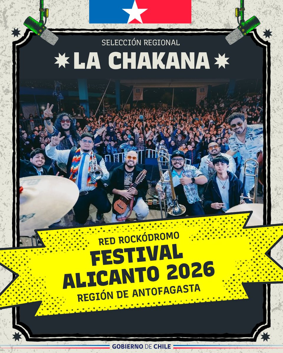 EscuelasdeRock's tweet photo. Las bandas regionales -ganadoras de su cupo tras inscribirse en la #RedRockódromo- son ⚡️ La Chakana, Mashukaos, Gabilú, akaMetafórico, Melod y Escarmo⚡️. Tras el concierto, uno de ellos se convertirá en la banda representante de la Región de Antofagasta en #Rockódromo2026 https://t.co/zalwbSJsb9