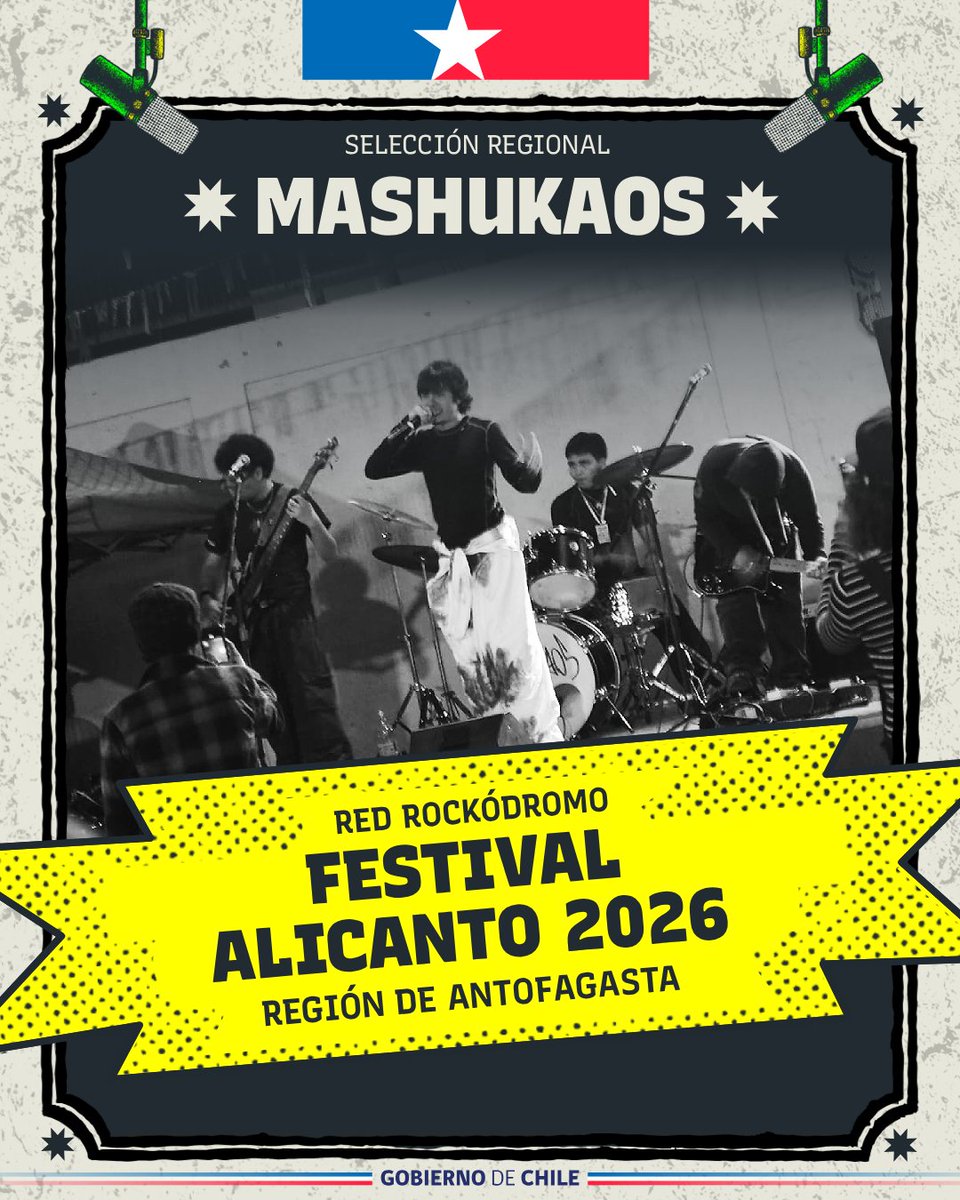 EscuelasdeRock's tweet photo. Las bandas regionales -ganadoras de su cupo tras inscribirse en la #RedRockódromo- son ⚡️ La Chakana, Mashukaos, Gabilú, akaMetafórico, Melod y Escarmo⚡️. Tras el concierto, uno de ellos se convertirá en la banda representante de la Región de Antofagasta en #Rockódromo2026 https://t.co/zalwbSJsb9