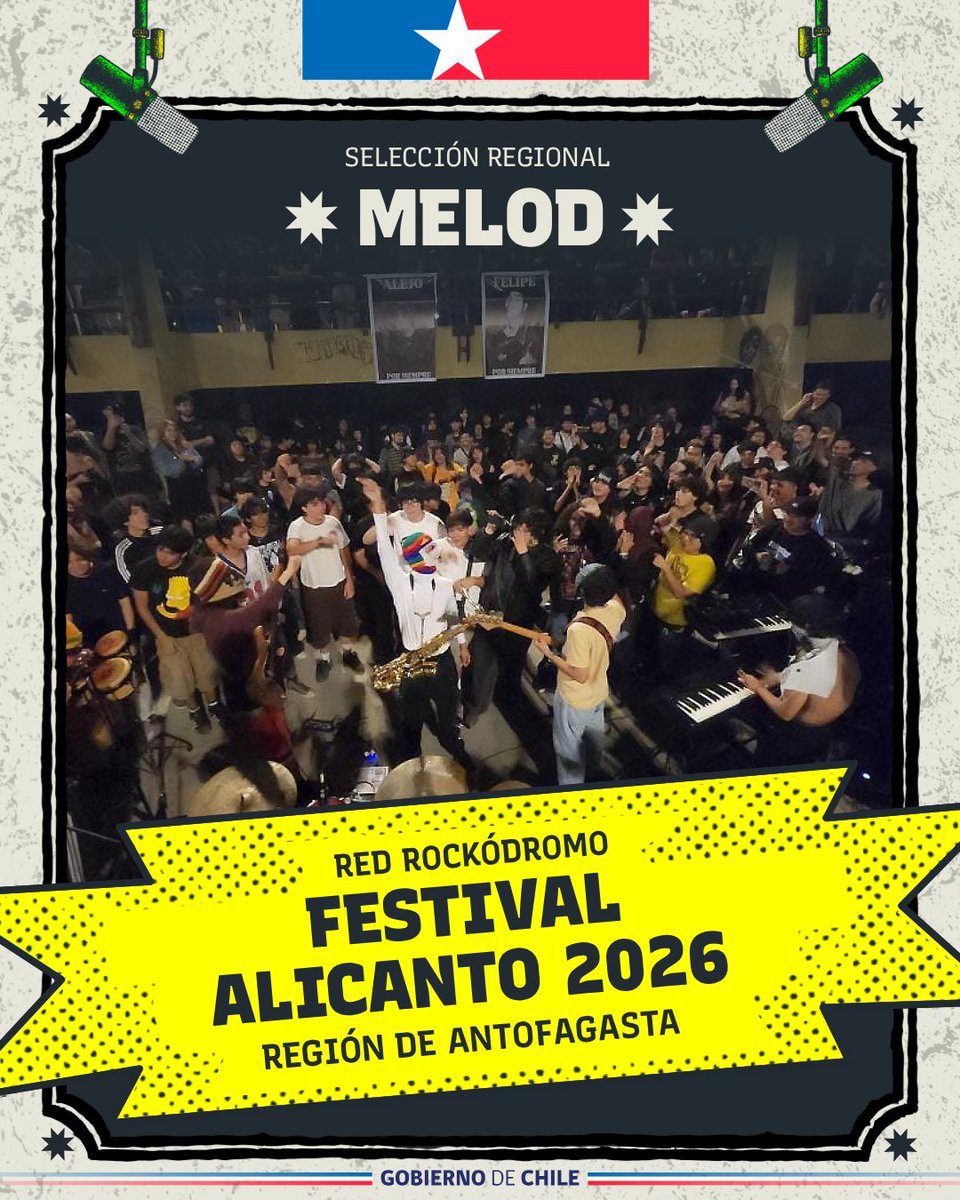 EscuelasdeRock's tweet photo. Las bandas regionales -ganadoras de su cupo tras inscribirse en la #RedRockódromo- son ⚡️ La Chakana, Mashukaos, Gabilú, akaMetafórico, Melod y Escarmo⚡️. Tras el concierto, uno de ellos se convertirá en la banda representante de la Región de Antofagasta en #Rockódromo2026 https://t.co/zalwbSJsb9