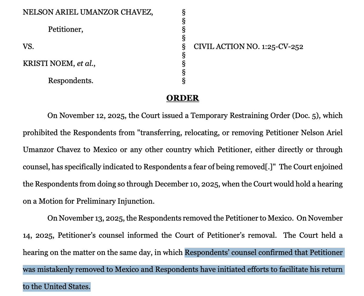 kyledcheney's tweet photo. CAN'T MAKE IT UP: ICE deported a man to Mexico in violation of a court order in Nov., acknowledged the error and returned him to the U.S.

Then they deported him to El Salvador, in violation of court-ordered torture protection. He's currently imprisoned.
https://t.co/aI1BsoeX3I https://t.co/AanUDJ1yuZ