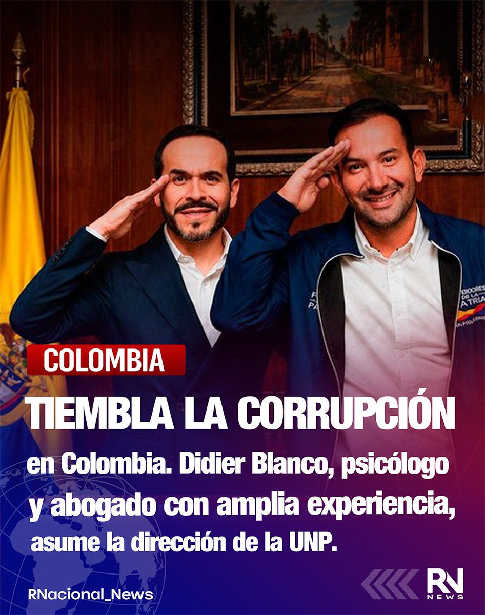 RNacional_News's tweet photo. 🔴 #Urgente Didier Blanco, psicólogo y abogado con amplia experiencia y una hoja de vida intachable, asume la dirección de la Unidad Nacional de Protección (UNP), entidad encargada de brindar medidas de seguridad a personas en riesgo por razones de su labor, cargo o situación de amenaza en Colombia.