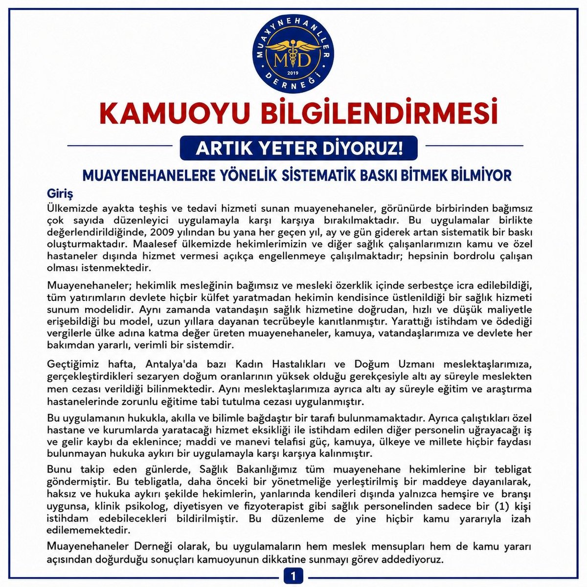 MuayenehanelerD's tweet photo. Muayenehanelere yönelik çalışma özgürlüğünü ve vatandaşın sağlık hizmetine erişimini zorlaştıran uygulamalara karşı hukuki mücadelemizi sürdürüyoruz.
Kamu yararını, bilimsel yaklaşımı ve serbest hekimliği savunmaya devam edeceğiz.
@saglikbakanligi
 #SerbestHekimlik https://t.co/XLe5c0nFtb
