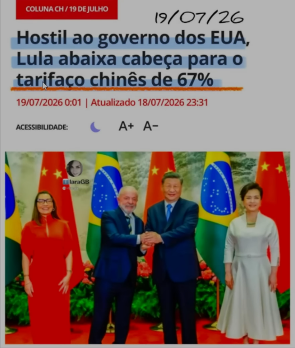 CSainha's tweet photo. @LulaOficial o home que toma uma trolha de quase 70% de taxa da China, mas quer acusar @FlavioBolsonaro de atrapalhar o Brasil nos EUA. https://t.co/Nzp4ccRFLx