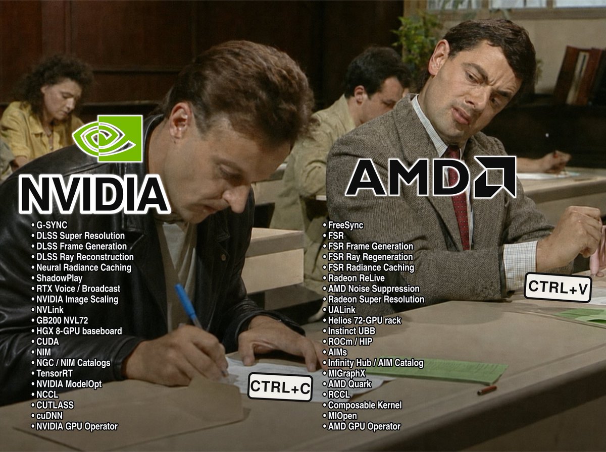 Midnight_Captl's tweet photo. The $AMD event was great! Very exciting product roadmap. I think it’s worth pointing out that most of the roadmap they showcased was put forward by someone else a little while ago *cough cough*, as @SemiAnalysis_ correctly pointed out…

The real list of copied homework is actually much longer. It’s actually so long I have to post it in a separate tweet below because the list maxes out the 𝕏 character limit 😅🧵
$NVDA