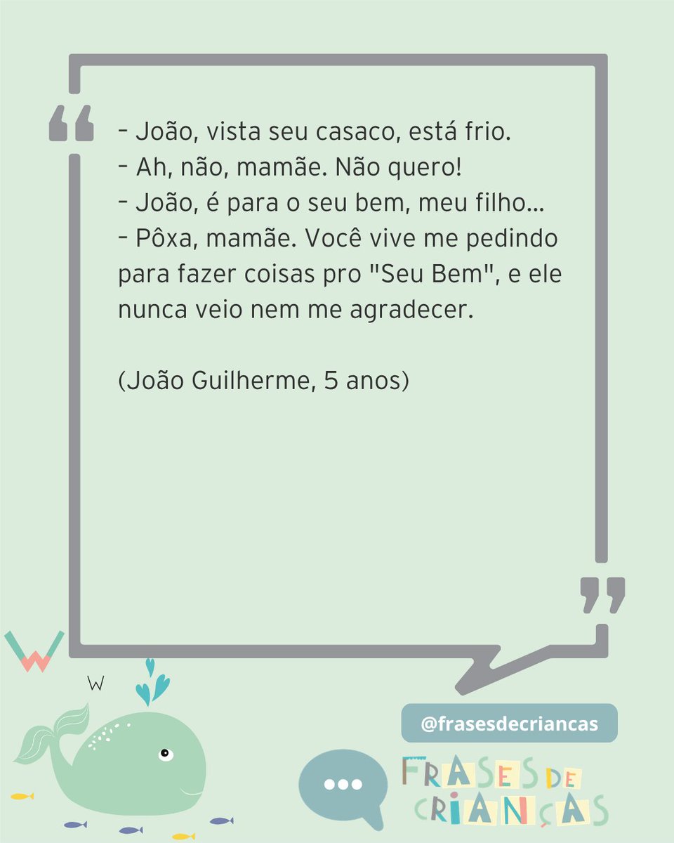 frases_criancas's tweet photo. #frasesdecriancas #crianças #perolasinfantis #criançascriativas

--
Assine o canal do Frases de Crianças no WhatsApp e receba as pérolas todos os dias direto em sua caixa. Veja o link na bio. https://t.co/hwUgRYmRma