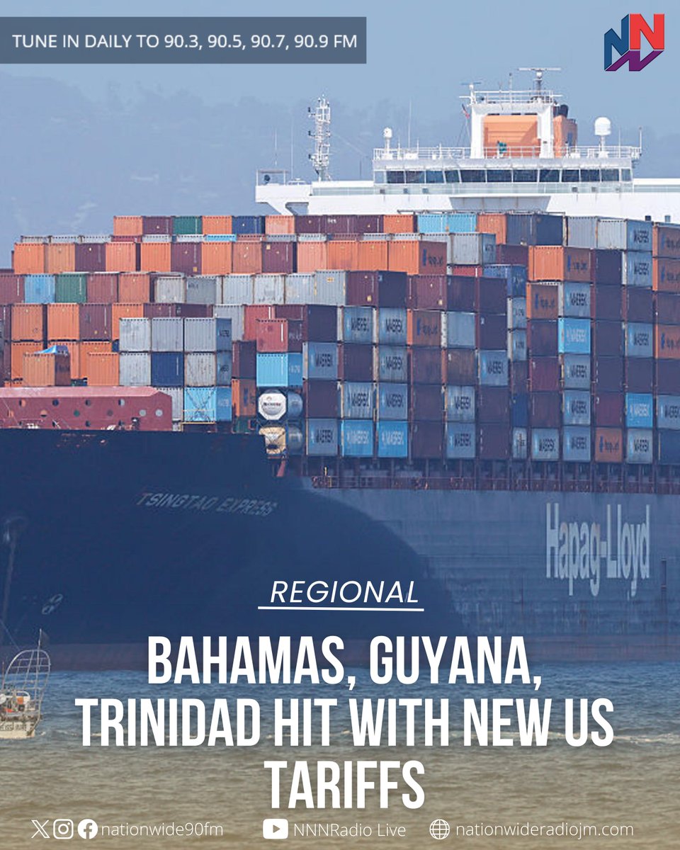NationwideRadio's tweet photo. Three Caricom members are on the list of 60 countries targeted by a new wave of tariffs announced by the United States on Friday.

READ MORE HERE: https://t.co/HVIKIHqUg7 https://t.co/lzzXd893N5