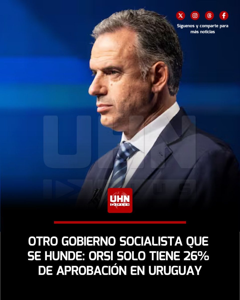 UHN_Plus's tweet photo. 🇺🇾‼️| Yamandú Orsi, el presidente socialista de Uruguay, atraviesa un momento crítico porque su índice de aprobación llega al 26 por ciento, mientras que la desaprobación es del 53 por ciento. Es el nivel más alto de desaprobación desde el gobierno de Luis Lacalle Herrera en 1990/1995, según la encuestadora uruguaya Subrayado. Orsi es cercano a Lula, a Gustavo Petro, a Claudia Sheinbaum y rechazó la operación de Estados Unidos en Venezuela para capturar a Maduro.