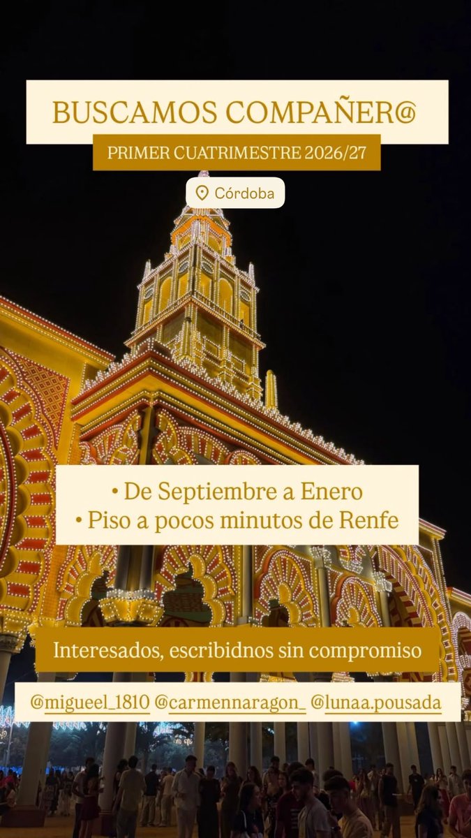 _ps_ok's tweet photo. Holaa, estamos buscando compañer@ para el primer cuatrimestre del próximo curso 2026/27, en Córdoba. 

Si alguien está interesado, podeis escribirnos por Instagram: @ lunaa.pousada , @ migueel_1810 , @ carmennaragon_

#pisocordoba #cordoba #estudiante #piso #pisoestudiante #uco https://t.co/ToF05SpV2r