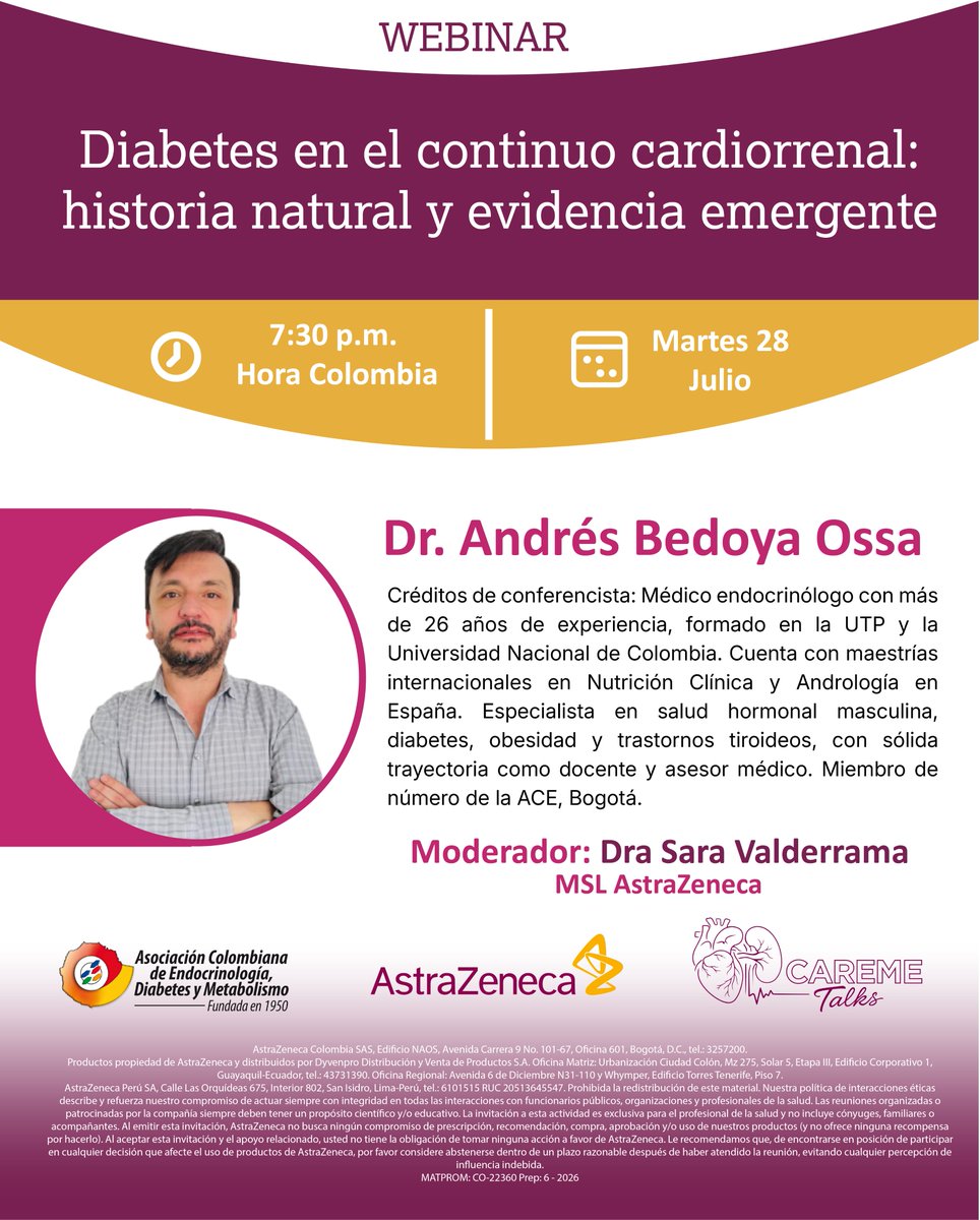 ENDOCRINO_COL's tweet photo. 🫀Te invitamos a participar en este webinar para profundizar en los principales avances y la evidencia más reciente sobre la relación entre diabetes, corazón y riñón.

📅 Martes 28 de julio
⏰ 7:30 p. m. | Hora Colombia

🔗 Inscríbete aquí: https://t.co/U5biJZY3xs https://t.co/GSpZkq8KuZ