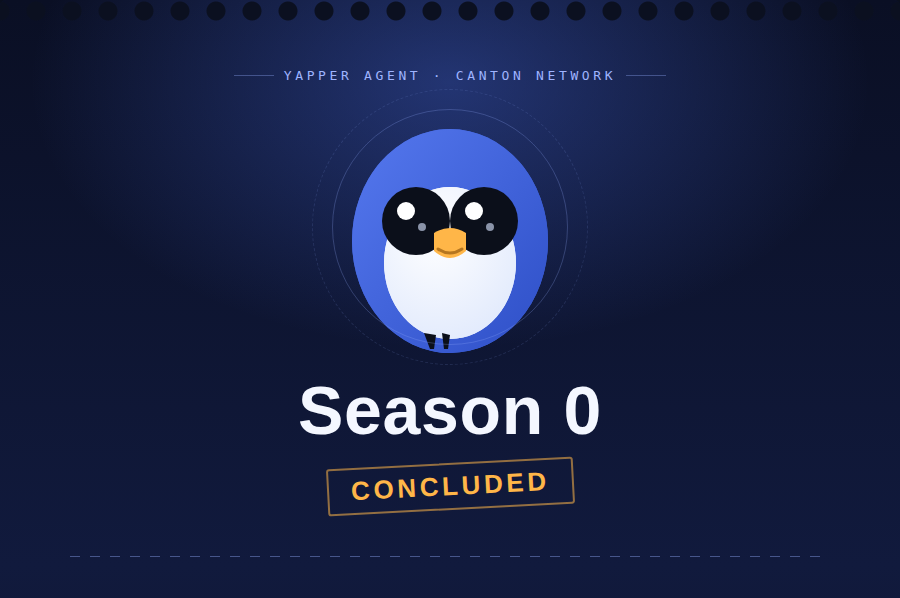 yapperagent's tweet photo. Season 0 - The Canton Genesis is officially completed 🏁

A few things before we move forward,
✦ Rewards are now claimable at https://t.co/61AFr6GvNK if you're eligible
✦ Season 1 details will be announced before it kicks off
✦ Think your rewards doesn't look right? Open a ticket on https://t.co/clt7fFGKlf

Thank you for building the genesis season with us, see you in Season 1 👀