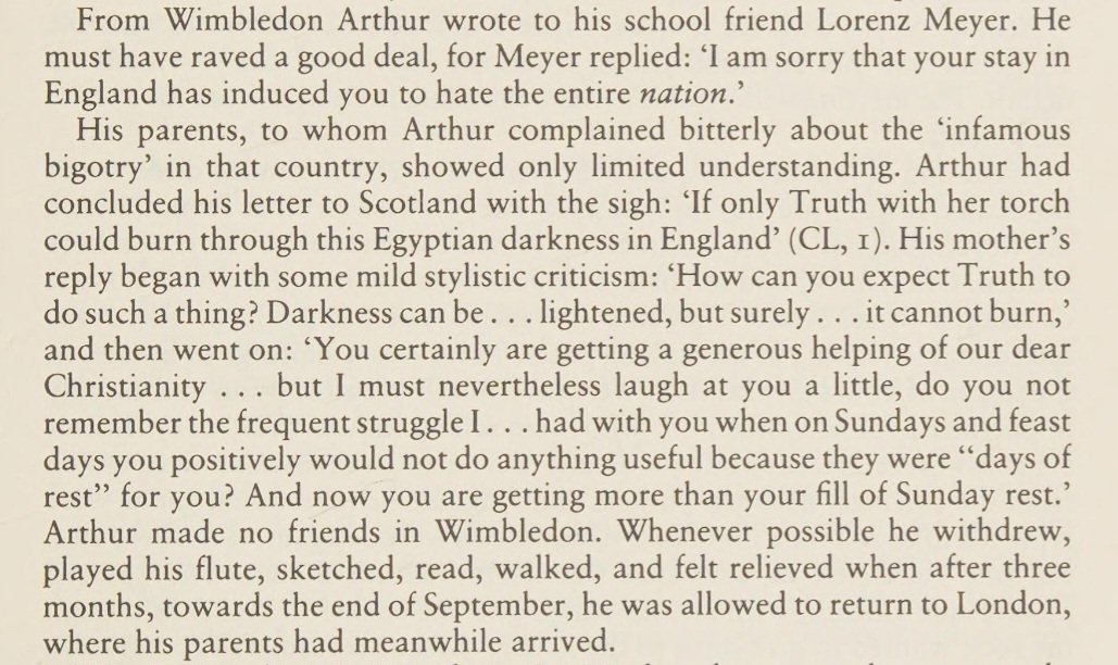 ortheion's tweet photo. After his stay in England, Schopenhauer had come to hate the entire nation. 
"If only Truth with her torch could burn through this Egyptian darkness in England." 
He made no friends in Wimbledon, withdrawing instead into his flute, his sketches, and long solitary walks. https://t.co/dF3RYVYpUO