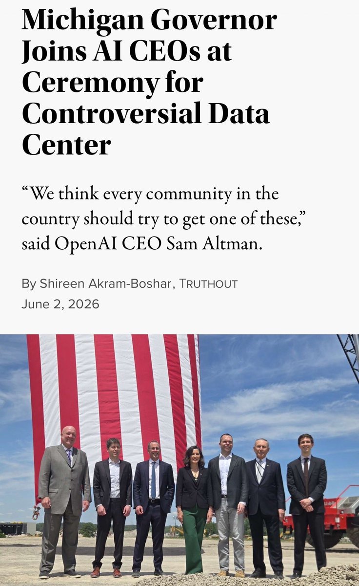 TrackOilPACs's tweet photo. .@GovWhitmer sold out Michigan communities when she welcomed Sam Altman to build his data center. She is doing the same again by endorsing @HaleyforMI, who accepted over $51 million in corporate PAC money.

Michigan needs a fighter for them in Congress, and that’s @AbdulElSayed. https://t.co/IZAIQxJLQ7