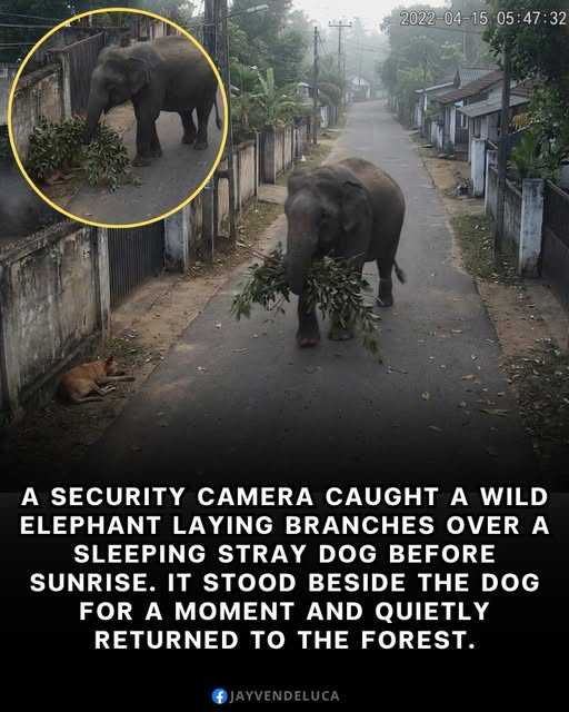 Sarahjh98's tweet photo. A security camera in India captured a heartwarming moment: a wild elephant placed branches over a sleeping stray dog before quietly returning to the forest🐘❤️���

Whether it was kindness or coincidence, the moment reminds us of the compassion and mystery found in the animal world https://t.co/t46gKujOnr