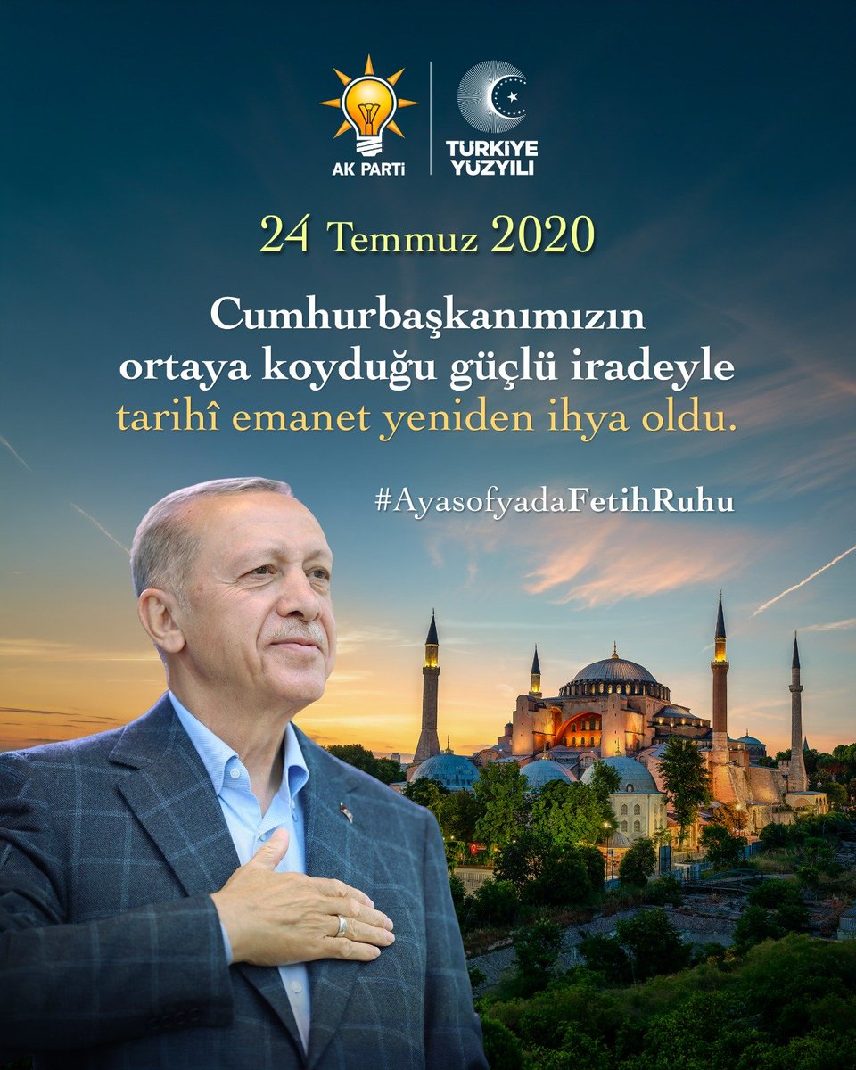 AhmetMenek4434's tweet photo. Zincirlere vurulan Ecdadın kutlu emaneti, Fethin mührü #AyasofyaCamii'ni güçlü iradesiyle tekrar hürriyetine kavuşturan @RTErdogan' a minnettarız..
Sıradaki #MescidiAksa olur mu?
#AyasofyadaFetihRuhu
@abdullahozdemir @MustafaY_K https://t.co/Mp6nwxdyFS