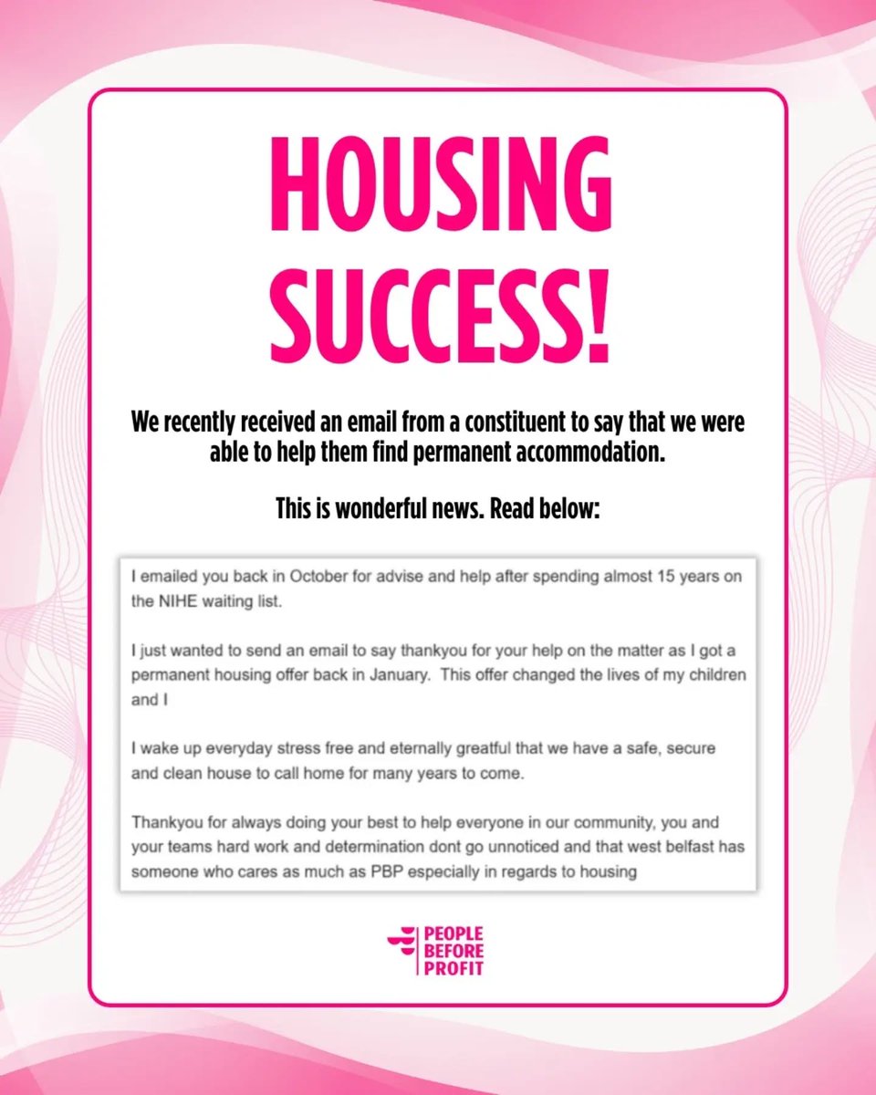 GerryCarrollPBP's tweet photo. Delighted to receive this email, which clearly shows the life changing impact of a permanent, secure home. 
Unfortunately our housing system is utterly broken - but we will always use our elected platforms to advocate for individuals &amp; fight for affordable, secure homes for all. https://t.co/0CB0me9Uto