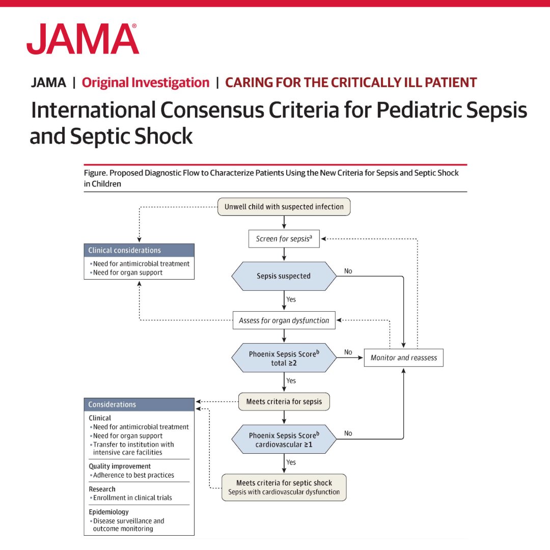 JAMA_current's tweet photo. 🔖 Writing about #PediatricSepsis? Be sure to read and cite this article as a key reference. 

In children with suspected infection, the new #PediatricSepsis criteria identify sepsis as a #PhoenixSepsisScore of ≥2. This score indicates potentially life-threatening organ dysfunction involving the respiratory, cardiovascular, coagulation, and/or neurological systems.

🔗 Cite this article: https://t.co/oTaq0G1Q6G