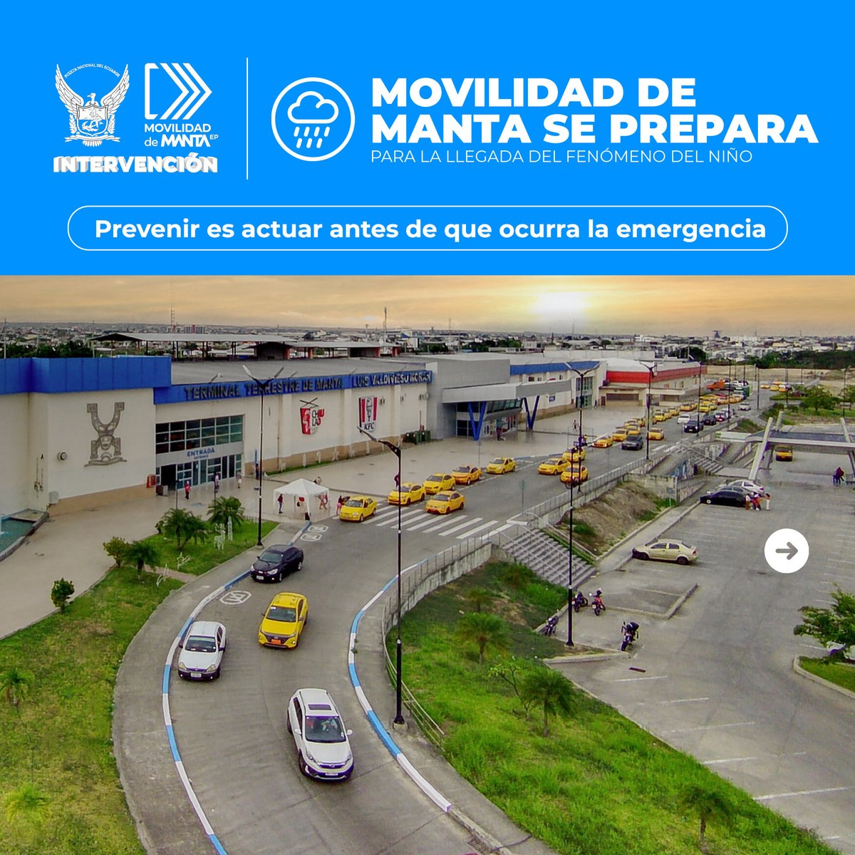 TerminaldeManta's tweet photo. 🌧️ ¡Manta se prepara ante la llegada del Fenómeno del Niño!

Desde el Terminal Terrestre de Manta, estamos tomando acción con nuestro Plan Preventivo de Intervención en puntos clave de la Terminal Terrestre.

👉 Prevenir es actuar antes de que ocurra la emergencia.

¡Recuerda!

🧹 Mantén limpios los sumideros y alcantarillas cerca de tu hogar o negocio.
🚯 No arrojes basura ni escombros a las calles, esto obstruye el drenaje.
🌱 Ayuda a despejar canales de tu sector.

Un sumidero limpio puede evitar una inundación. Entre todos prevenimos, entre todos cuidamos Manta.

#MovilidadDeManta #Prevención #AlertaNaranja