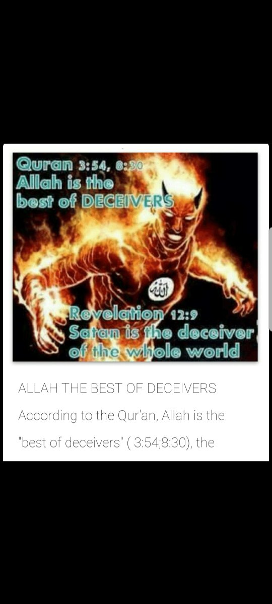 JohnC25363's tweet photo. @snowyxq1 Allah is Satan. Islam guarantees go to hell &amp; wants you to sin. Who wants you to sin?
https://t.co/YlVRv1y49D https://t.co/LUXj5syTkA