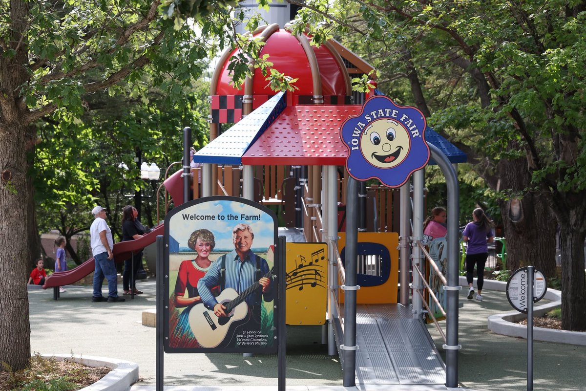 VarietyIowa's tweet photo. The Variety Star Playground at the Iowa State Fair gives children of all abilities a place to play, explore, and make memories together. Thank you to our Variety families, supporters, and partners for celebrating the power of inclusive play with us! https://t.co/j7Pf6zI7QK