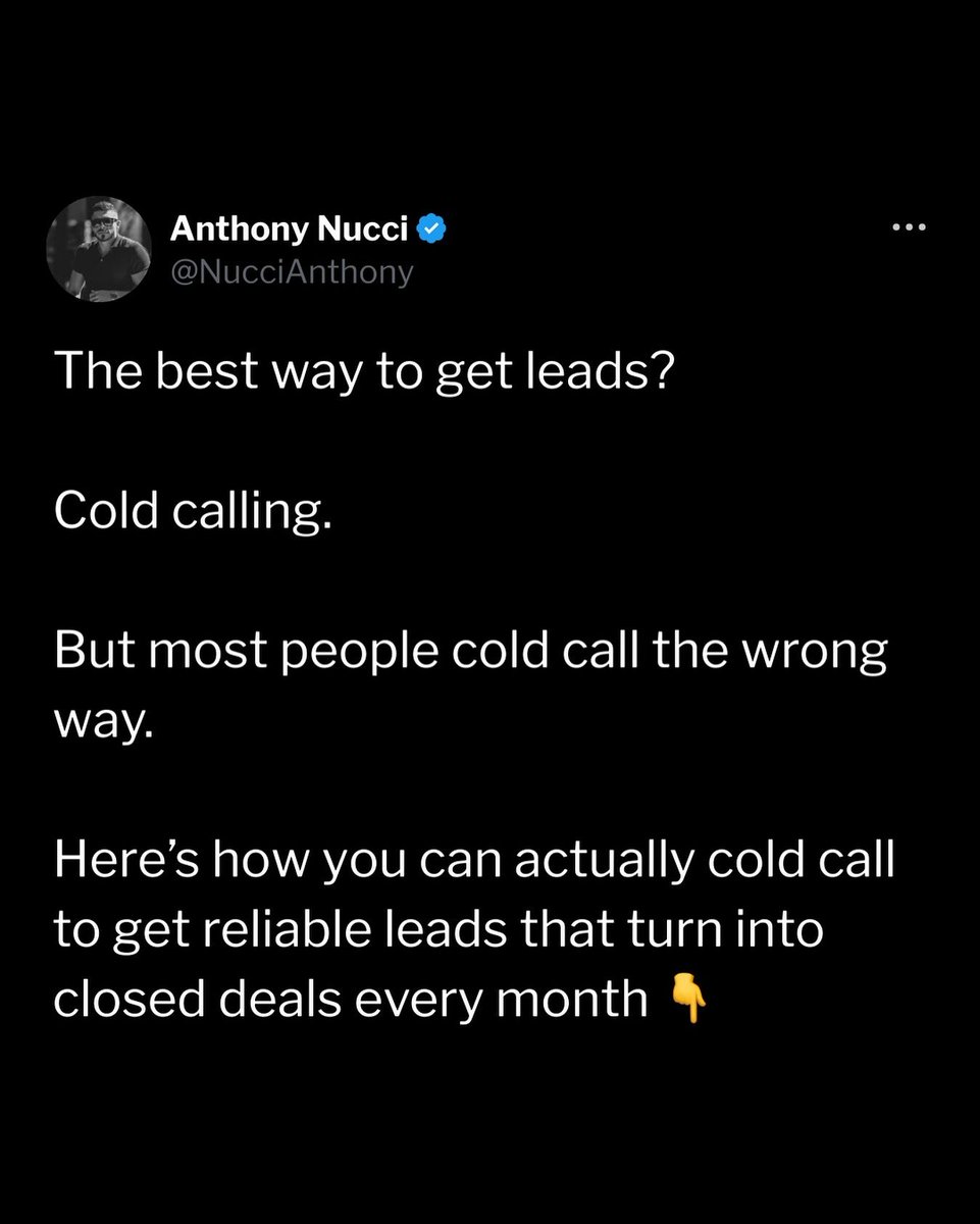 NucciAnthony's tweet photo. Most agents pick up the phone with zero strategy.

That’s why they get rejected, burned out, and think cold calling doesn’t work.
The truth?

Cold calling works better than anything else if you know how to do it right.
It’s not about being pushy.

It’s about having the right opener, knowing how to handle objections, and staying consistent until you turn conversations into clients.

If you’re ready to stop guessing and start closing from your calls…

Check out the rest of my page for the entire step-by-step process I use to close deals with cold calls 📞 

#NucciTraining #ColdCalling #SalesTraining #RealEstateCoach #RealEstateSales #ListingAgent #Prospecting #LeadGeneration #CloserMindset #RealEstateLife #AgentGrowth #DialForDollars #RealEstateAgent
