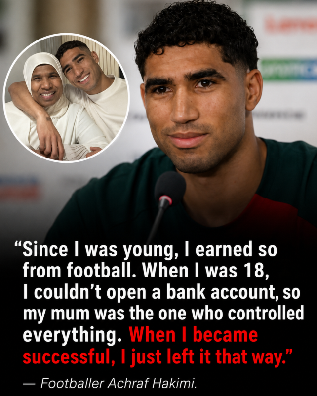 AfricanHub_'s tweet photo. Achraf Hakimi has disclosed that his finances have been handled by his mother from his teenage years onward. 

The player from Morocco stated that, unable to establish a bank account when he turned 18, she assumed full control of his money matters, and once he achieved success he chose to maintain the arrangement.