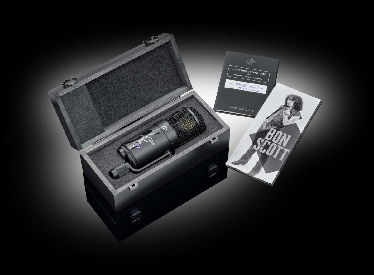 KNAC's tweet photo. Neumann Proudly Unveils U 47 fet Bon Scott Edition Microphone. Get all the details plus more here https://t.co/HqTUZm6I53  #BonScott #Neumann #U47 #KNAC #PureRock https://t.co/DDTxu1fMeD