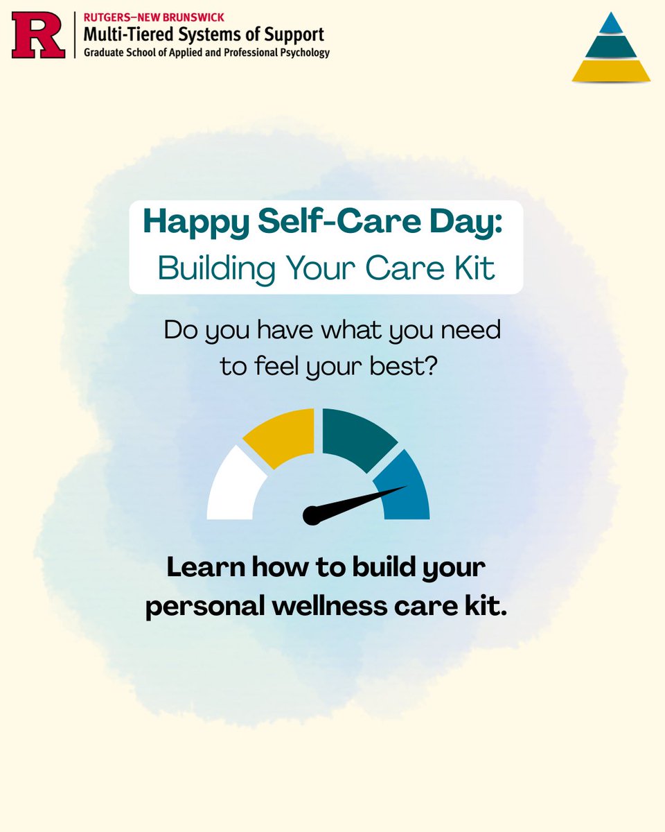 rutgersmtss's tweet photo. Happy International Self-Care Day! Self-care is not a Tier 3 emergency plan, #SelfCareIs a Tier 1 daily practice! Rate your mood and build your personal care kit today.

Visit our website to learn more: https://t.co/xhJq8Z1ISW https://t.co/qf6wf0h19U