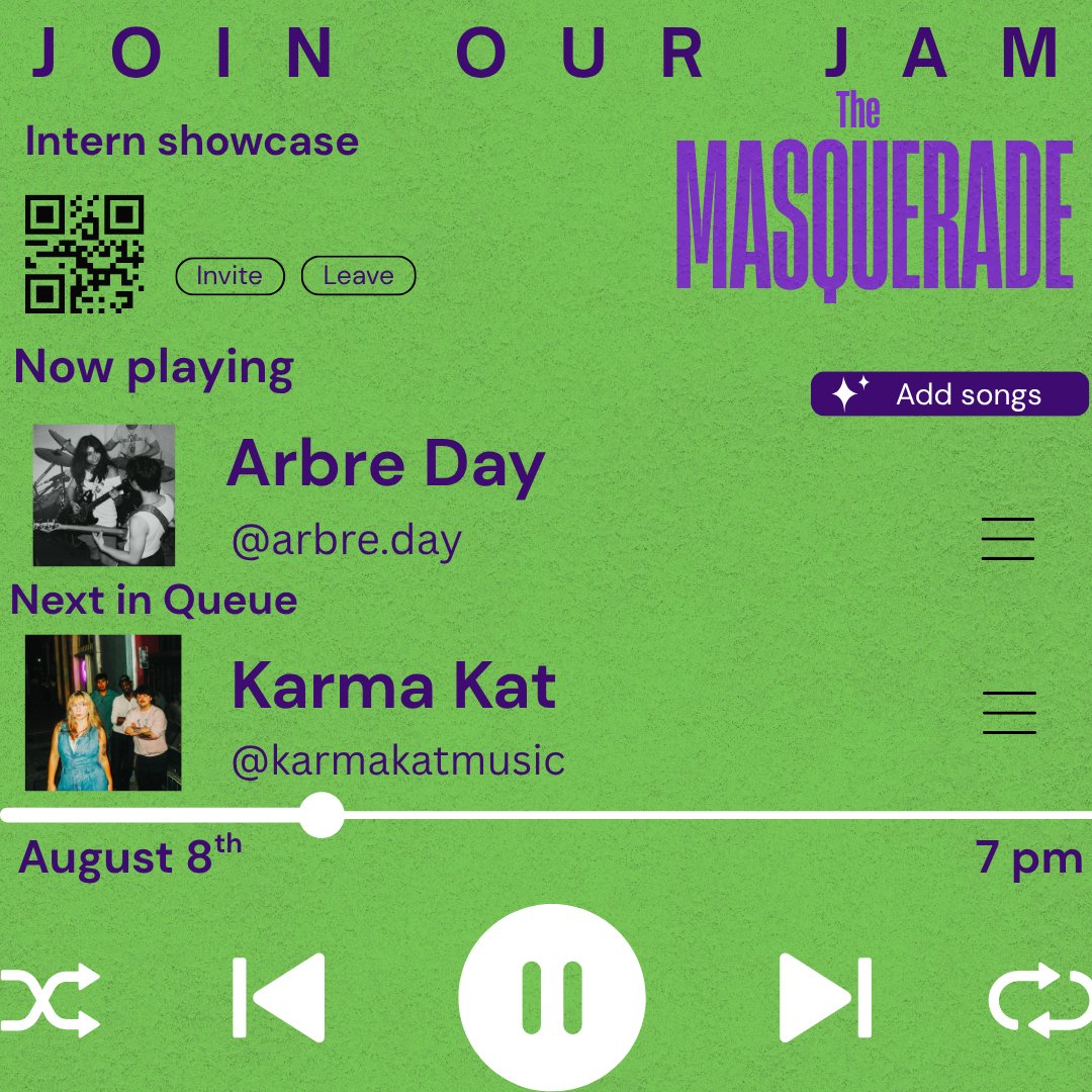 masquerade_atl's tweet photo. 📣 JUST ANNOUNCED!
⚡️Join our Jam: Masq Intern Showcase
🐈 Karma Kat &amp; Arbre Day
📆 8/8 in Altar
🎫 ON SALE NOW
🔗 https://t.co/YpBMoAEs9F

Join Our Jam is a showcase curated by The Masquerade’s Summer 2026 Interns. https://t.co/z1meDOH0Az
