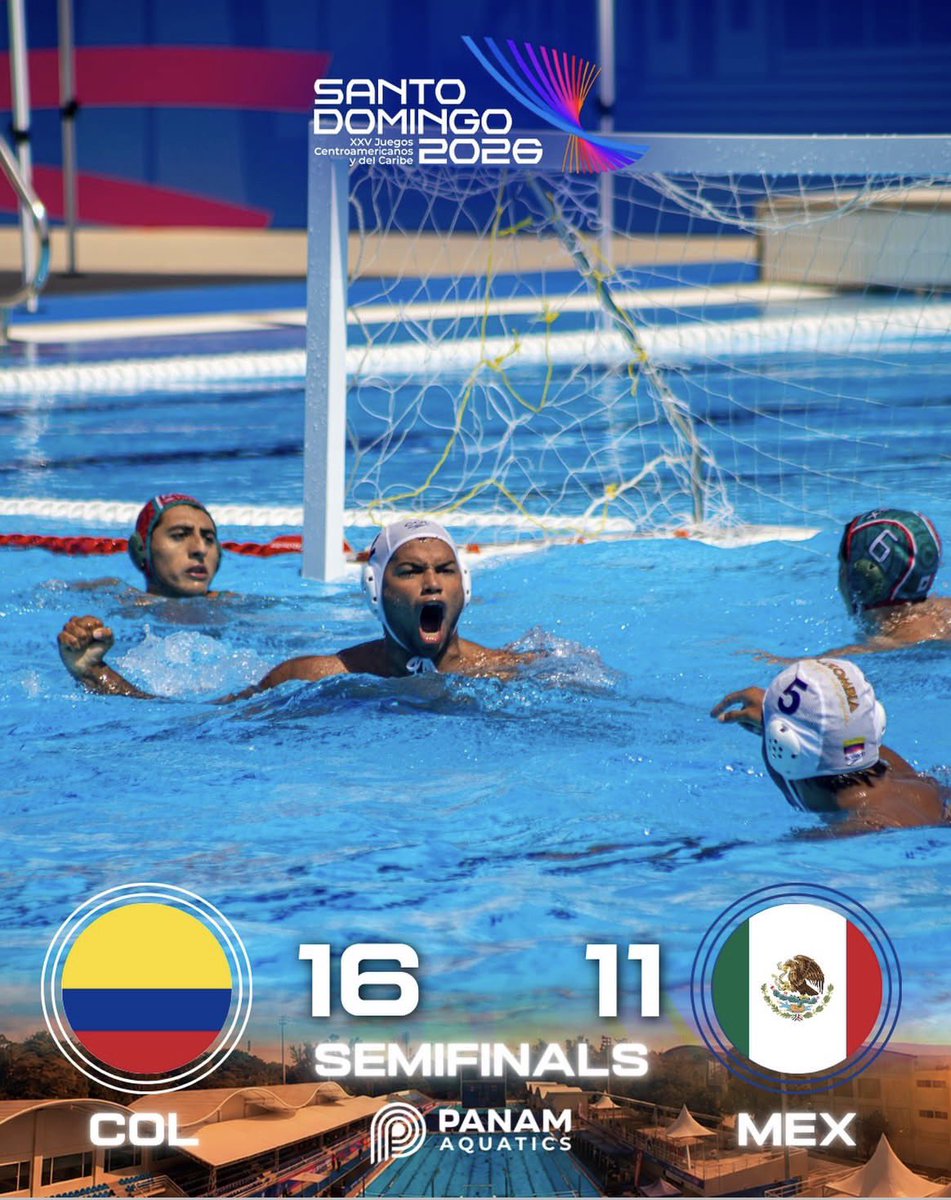 GAMBdeportes's tweet photo. México🇲🇽 pierde 16-11 contra Colombia🇨🇴 en la semifinal del Waterpolo varonil en los Juegos Centroamericanos y del Caribe. Mañana disputarán la medalla de Bronce ante el perdedor de Puerto Rico🇵🇷 vs Cuba🇨🇺
#waterpolo #mexico #juegoscentroamericanos2026 #olimpicos #olympics #mx https://t.co/10REguYM5R