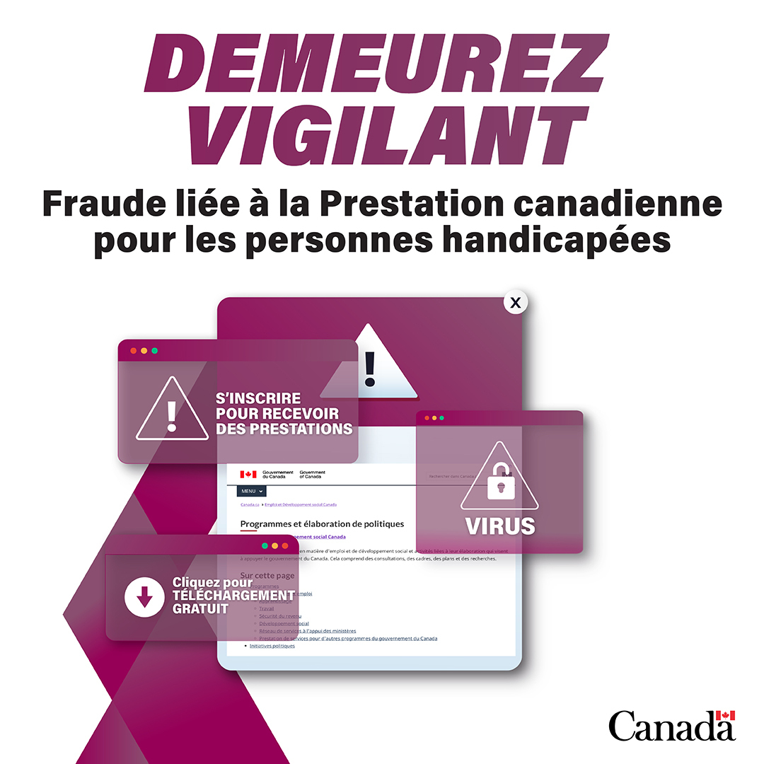 GCAccessible's tweet photo. Méfiez-vous des comptes et des sites Web frauduleux concernant les programmes destinés aux personnes en situation de handicap!

Renseignez-vous sur nos prestations et nos programmes en consultant les pages Web officielles du gouvernement.
➡️ https://t.co/5gbvTvKhya https://t.co/VzJpaieYuD