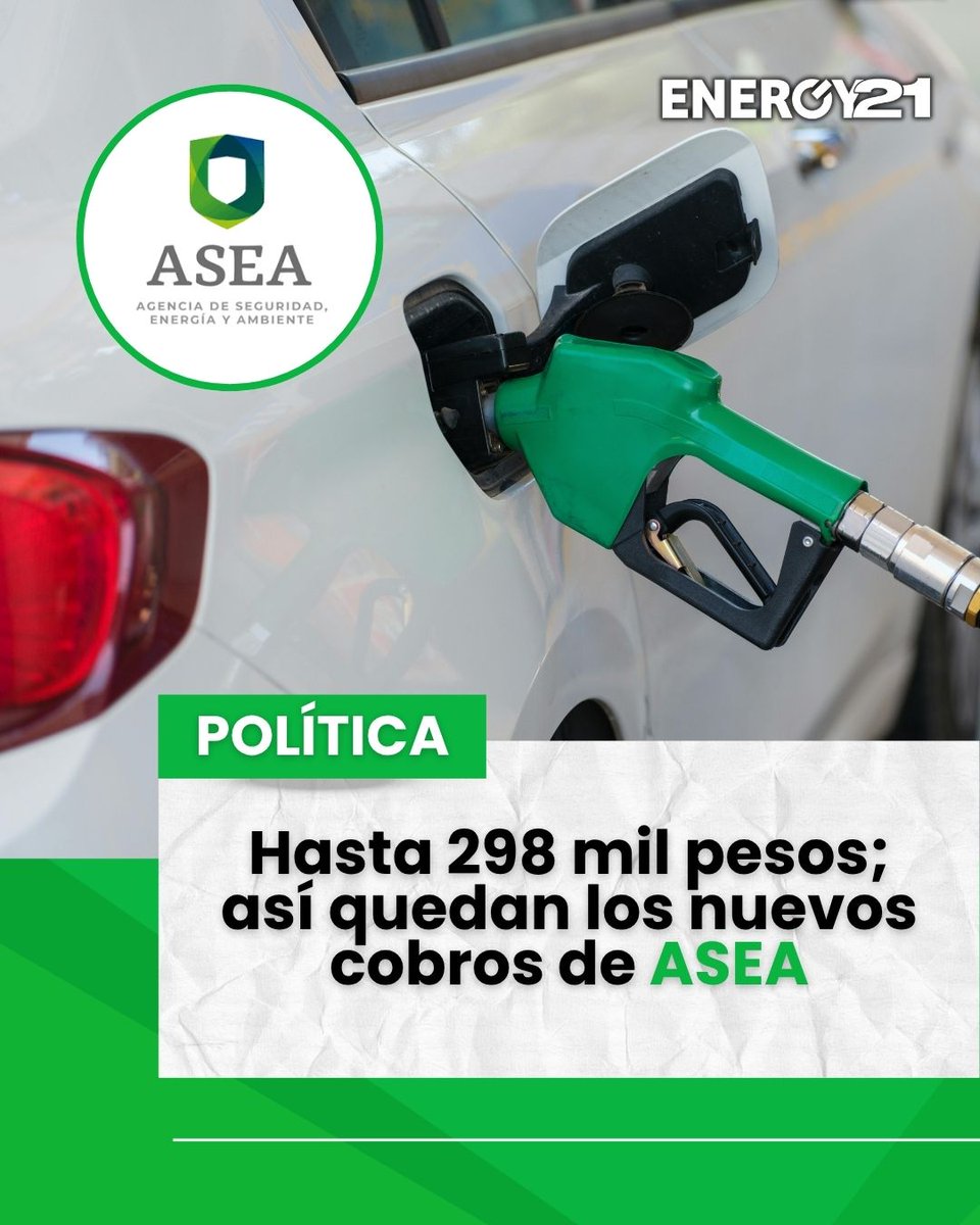 energy21mx's tweet photo. Realizar trámites ante la @agencia_asea podrá costar desde poco más de 700 hasta 298 mil 347 pesos, luego de que @hacienda_mx autorizó oficialmente los montos que la autoridad cobrará por 25 servicios https://t.co/u3MnUIXOWC
#ASEA #SHCP #Combustibles #DiarioOficial #Energy21 https://t.co/HAHhIIxSr4