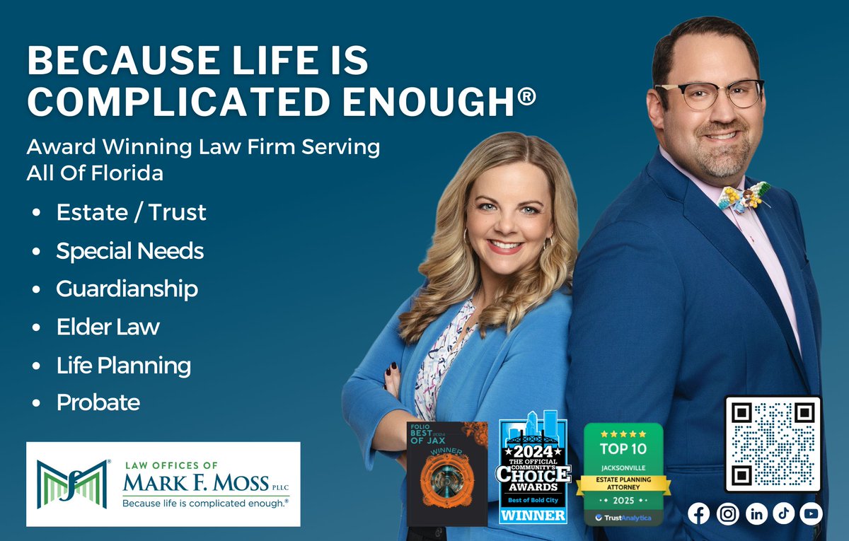folioweekly's tweet photo. Life can be complicated, but navigating your legal needs shouldn’t be. Reach out to the award-winning team at the Law Offices of Mark F. Moss, PLLC for guidance in estate planning, special needs law, elder law, and probate across Florida. 🌟 https://t.co/AqP39sGUOF