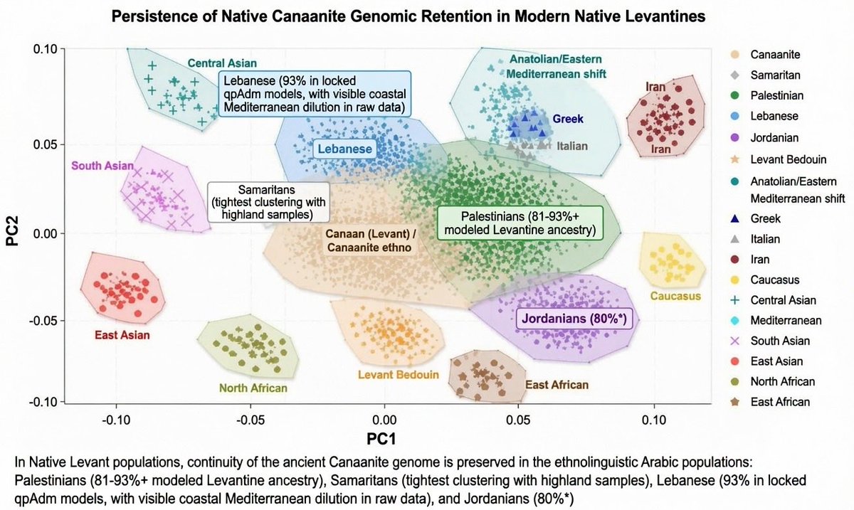 cananpalstinian's tweet photo. Palestinian, Lebanese, Jordanian, costal Syrian. The only Canaanite ethnicities to originate in Canaan, the Levant. Ethnicities have nothing to do with religion. Genetic Ethnicities are not by choice, tradition, religion or conversion. They are by ancient DNA. https://t.co/VxRhSLXG5k