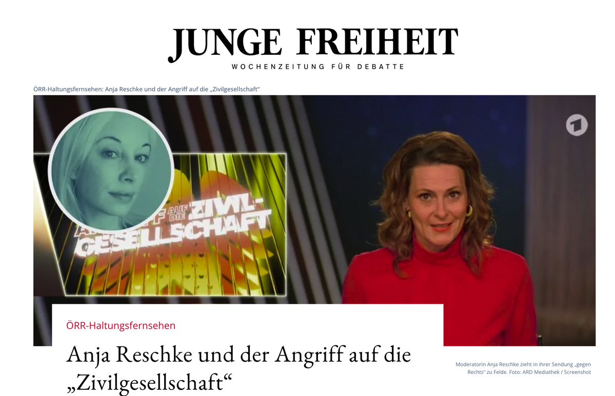 Critical__Cat's tweet photo. Reschke wettert in ihrer aktuellen Folge gegen das Vorhaben, die NGO-Finanzierung transparenter zu gestalten. Dazu schleust sie eine Aktivistin in ihre Sendung ein, die eine Politikerin von "Die Linke"/SED ist. Meinen Artikel zu dieser Bankrott-Erklärung lest ihr in der @jungefreiheit 👇