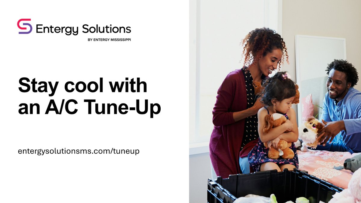 EntergyMS's tweet photo. Don't let the summer heat get to you - sit back, relax, and stay cool with our A/C Tune-up Program. Sign up today to ensure your air conditioner is in top shape to keep you comfortable all season long. For more information, visit https://t.co/xXe12mmp1e. https://t.co/Oy2Ig6qfJs