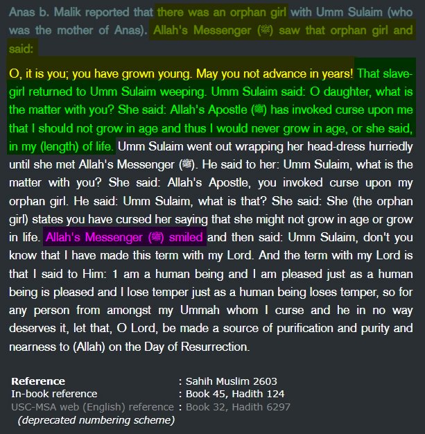 eternalbread_'s tweet photo. Muhammad cursed a little girl and told her she wouldn't live long because he "lost his temper".

There was NOTHING special about this guy 😭😭 why do Muslims glaze him so much?! https://t.co/QKsY4XZEAg